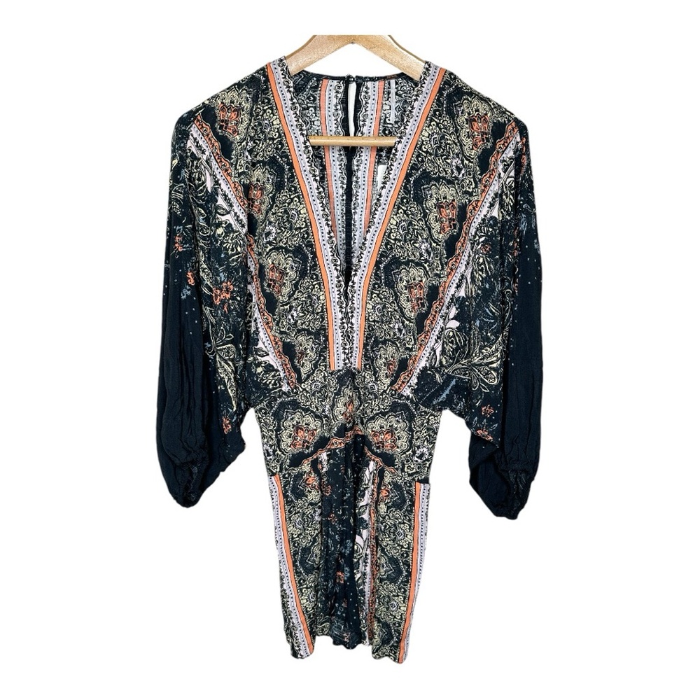 Bohemian Print Jumpsuit - Black and Orange